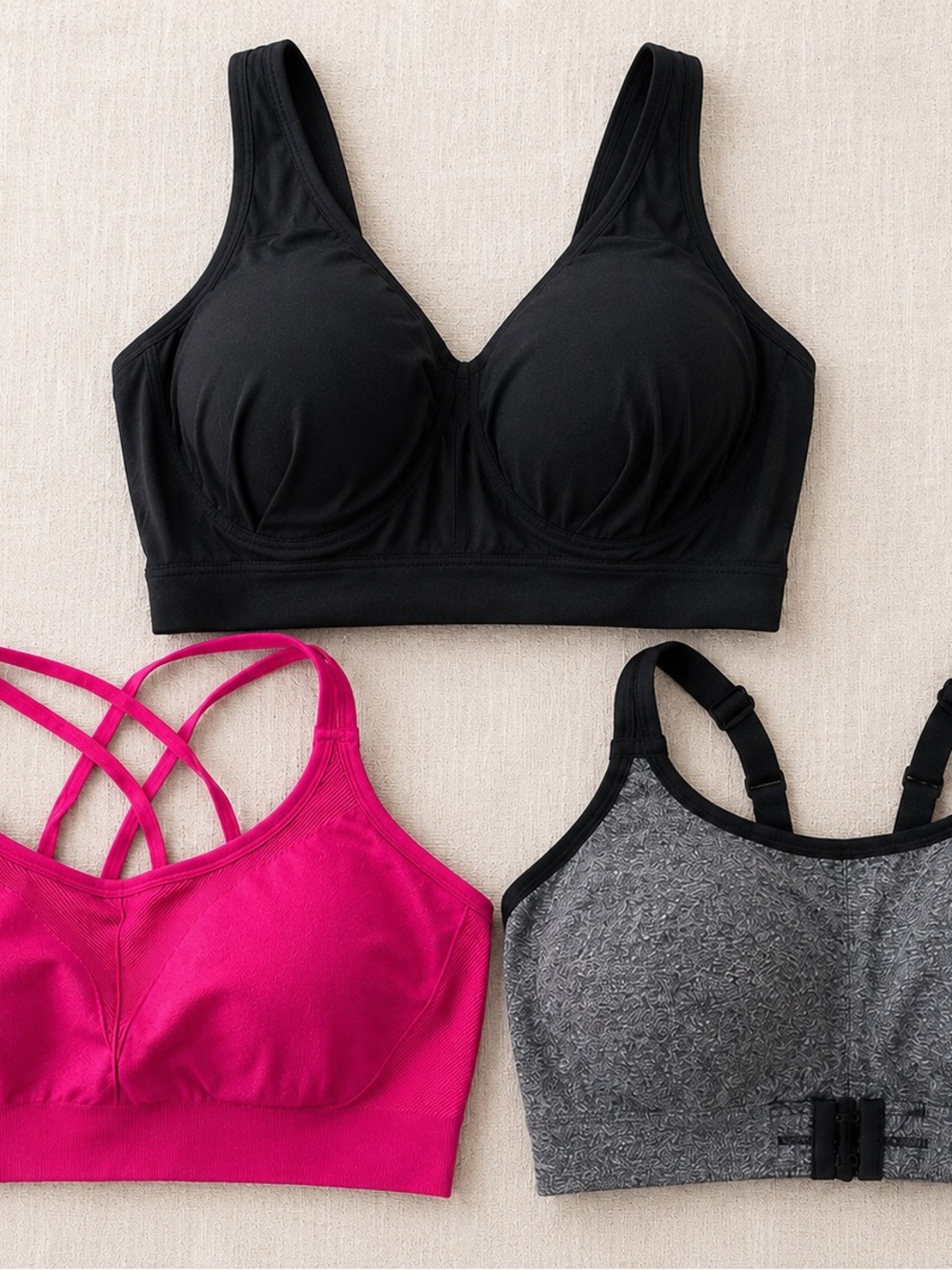 Soma Strappy Seamless Sports Bra - Fuchsia Black and Gray Bundle